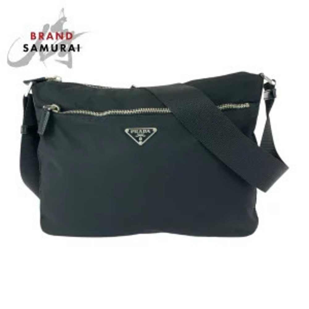Prada Tessuto triangular plate black leather shoulder bag pouch